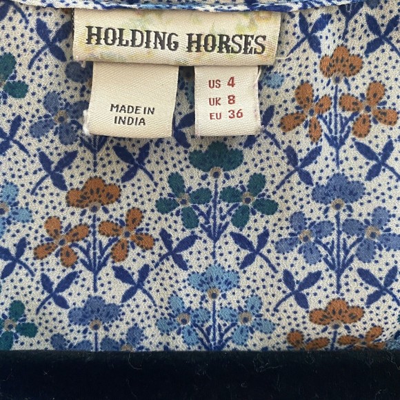 Anthropologie Holding Horses Betony Swing Dress Blue Floral Dress Size 4 - Picture 4 of 5